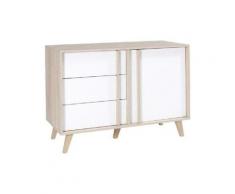 Commode 1 porte et 3 tiroirs de la collection MALMO. Meuble design type SCANDINAVE. - Blanc