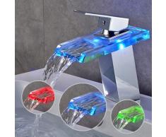 2x Mitigeur Lavabo Robinetterie LED RVB Cascade pour Vasque de Salle de Bain en Laiton Chromé et