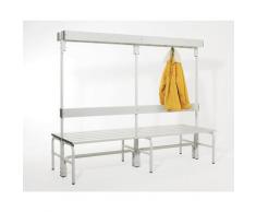 Banc pour vestiaire en inox, pour les douches et l'extérieur - h x p 1600 x 695 mm - L 2000 mm,