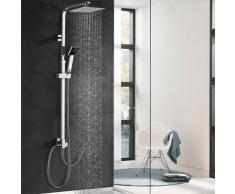 Ensemble de Douche en Acier Inoxydable avec Douchette et Pommeau de Douche Chromé Hauteur Réglable