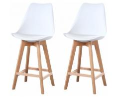 ALIX - Lot de 2 tabourets scandinave - Blanc - pieds en bois massif design salle a manger salon