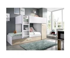 Caesaroo - Lits superposés Crystal pour deux enfants Blanc mat et naturel avec armoire | Blanc et