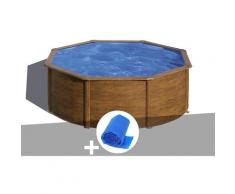 Kit piscine acier aspect bois Sicilia ronde 3,70 x 1,22 m + Bâche à bulles - GRÉ