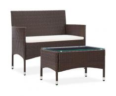 Vidaxl - Salon de jardin 2 pcs avec coussin Résine tressée Marron