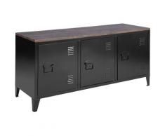 Enfilade M¨¦tal avec Plateau en Bois Armoire Commode Meuble Bas Rangement 3 Portes Poign¨¦e