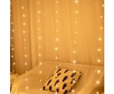 Lumineuse Rideau, 3M*3M Rideau Lumineux 300 LED 8 Modes d'Éclairage Rideau de Lumière USB Blanc