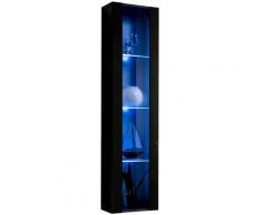 Design Ameublement - Armoire Murale Vitrine LED | 40 x 170 x 29cm | Noir Finition brillante | 4