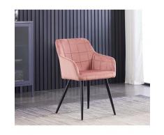 Chaise de Salle à Manger en Velours Capitonnée Rose - Style Contemporain - Pieds en Métal - Salon,