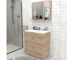 Meuble sous-vasque 3 tiroirs MARBELLA 80 cm + vasque / Chêne blanchi/