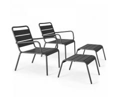 Oviala - Palavas - Lot de 2 fauteuils relax avec repose-pieds en métal gris - Gris