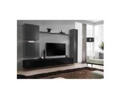 Ensemble de meuble pour salon mural SWITCH VIII. Meuble TV mural design, coloris noir et gris