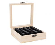 Boite de rangement en bois pour huiles essentielles contenant des bouteilles d'huile essentielle de