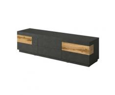 Price Factory - Meuble TV XL 200cm collection KILES. Coloris gris anthracite et chêne. Style