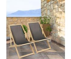 Lot de 2 chaises longues pliantes chilienne bois toile gris anthracite - Gris