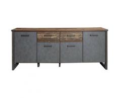 Enfilade vintage vieux bois usé et gris avec rivets