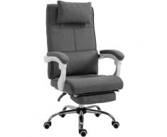 Fauteuil de bureau manager grand confort repose-pied tétière intégrés dossier inclinable lin gris