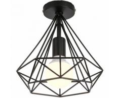 Retro Plafonnier Industrielle E27 25cm Lampe Cage Forme Diamant Luminaire Lustre pour Restaurant