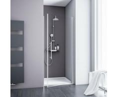 Porte de douche pivotante, verre 5 mm transparent anticalcaire, profilé alu-argenté, Schulte, 80 x