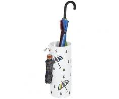 49.5 cm x Ø 20 cm Porte parapluie en métal rond blanc avec un plateau et crochets