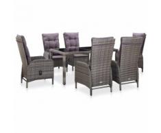 Salon de jardin 7 pcs Résine tressée et verre trempé Gris