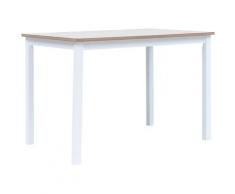 Table de Salle à Manger 114x71x75 cm Bois d'Hévéa Massif Blanc et Marron