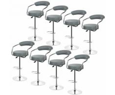 Lot de 8 Tabourets de Bar Cuisine Gris, en Similicuir, Pivotant en Simili-Cuir et Metal, Hauteur