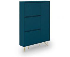 Mobilier Deco - ELOISE - Meuble à chaussures bleu canard muni de 3 tiroirs et 1 porte - Bleu