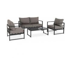 Salon de jardin 4 places - Baléa Anthracite et Taupe - 4 éléments en aluminium, coussins épais,