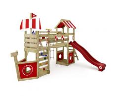 Aire de jeux Portique bois StormFlyer avec balançoire et toboggan rouge Cabane enfant exterieur