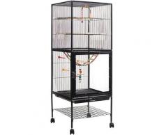 Cage A Roulettes Pour Perroquet A Oiseaux En Fil De Fer Forge De 56,5 Pouces Avec Etagere De