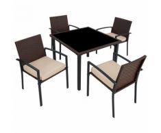 Salon de Jardin Ensemble Mobilier de Jardin 4 Chaises 1 Table en Résine Tressée Marron