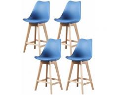 ALIX - Lot de 4 tabourets scandinave - Bleu canard - pieds en bois massif design salle a manger