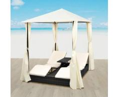 Chaise longue double avec rideaux Résine tressée Noir