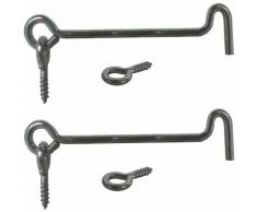 2x crochets d'arrêt avec vis à œillet 4x160mm acier argenté fermeture porte bois contrevent crochet