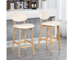 Tabouret de Bar Lot de 2, Tabouret de Cuisine Design en Cuir Artificiel et Bois, Beige