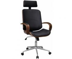 Helloshop26 - Fauteuil chaise siège de bureau en bois de noyer avec repose-tête luxe noir - Bois