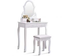 COSTWAY Coiffeuse avec Miroir Ovale Table de Maquillage avec Tabouret Commode avec 4 tiroirs en