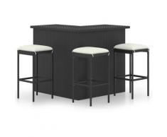 Youthup - Meuble de bar de jardin 4 pcs avec coussins Résine tressée Noir
