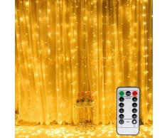 3 * 3M 300 LED Guirlandes Lumineuses Rideau Blanc Chaud 8 Modes Rideau Lumineux Led Chambre, USB