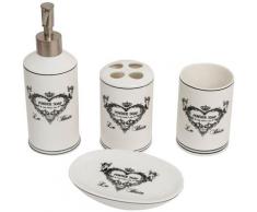 Set de salle de bain en porcelaine blanche décorée Savon pulvérisé composé par 4 pièces