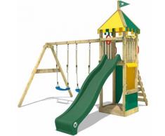 Aire de jeux Portique bois Smart Brave avec balançoire et toboggan vert Maison enfant exterieur