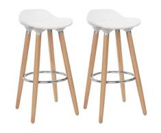 Lot DE 2 Tabourets de Bar Pieds en Bois de Hêtre Hauteur de l'Assise 73cm Assise en Plastique ABS