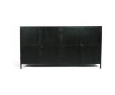 Enfilade industrielle 4 portes, plateau bois - Bois blanchi