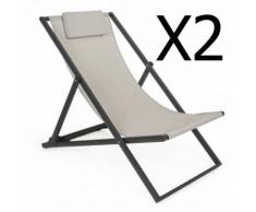 Lot de 2 Chilienne coloris Gris fonce / Bone - Dim : L 60.5 x P 101.5 x H 73.5 cm -PEGANE-