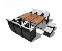 Salon de jardin encastrable 11 pcs Rotin et bois d'acacia Noir