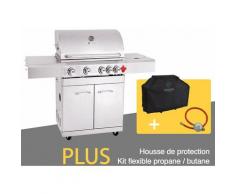GREADEN- BBQ Grill Barbecue À Gaz INOX PHÉNIX - 4 BRÛLEURS+1 FEU LATÉRAL et Thermomètre, Puissance