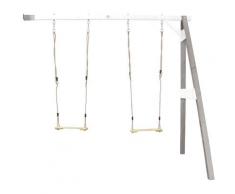Portique mural en Bois FSC Gris / Blanc avec 2 Balançoires Enfant | Balançoire pour l'extérieur /