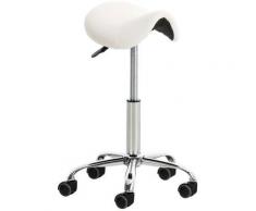 Tabouret de travail avec roulette en simili-cuir blanc - blante
