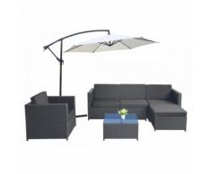 Pack Détente : Salon de jardin Romulus Résine tressée Noir + Parasol Porticcio 300cm Ecru