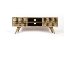Made In Meubles - Meuble TV bois massif design vagues, pieds compas - Bois